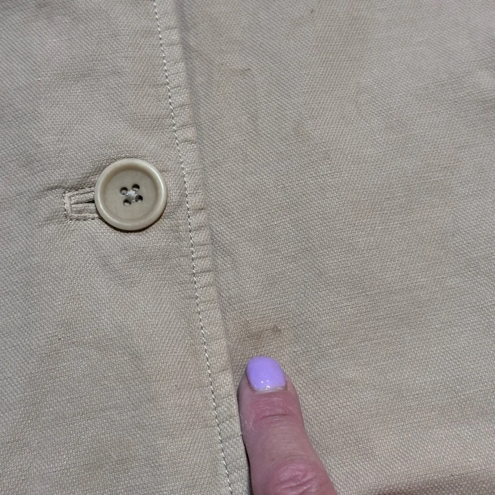 Eileen Fisher sz med‎ beige canvas button  basic jacket ladies organic cotton